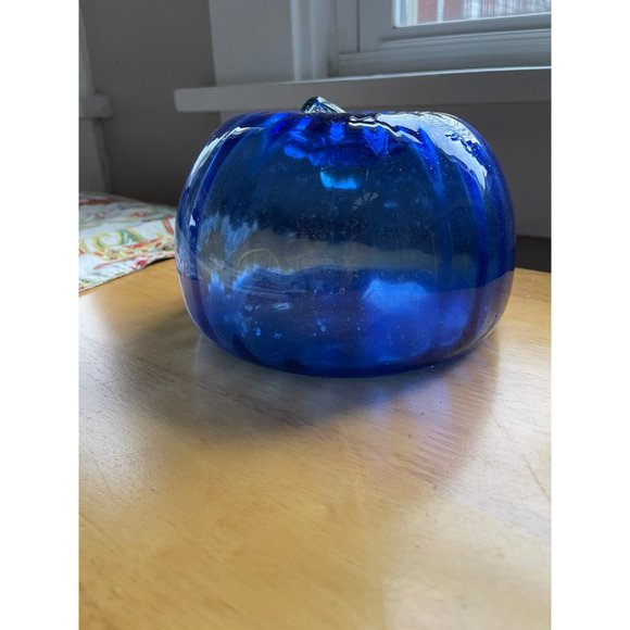 Glass Pumpkin Transparent Cobalt Blue - Hand Blown Glass - Picture 2 of 8